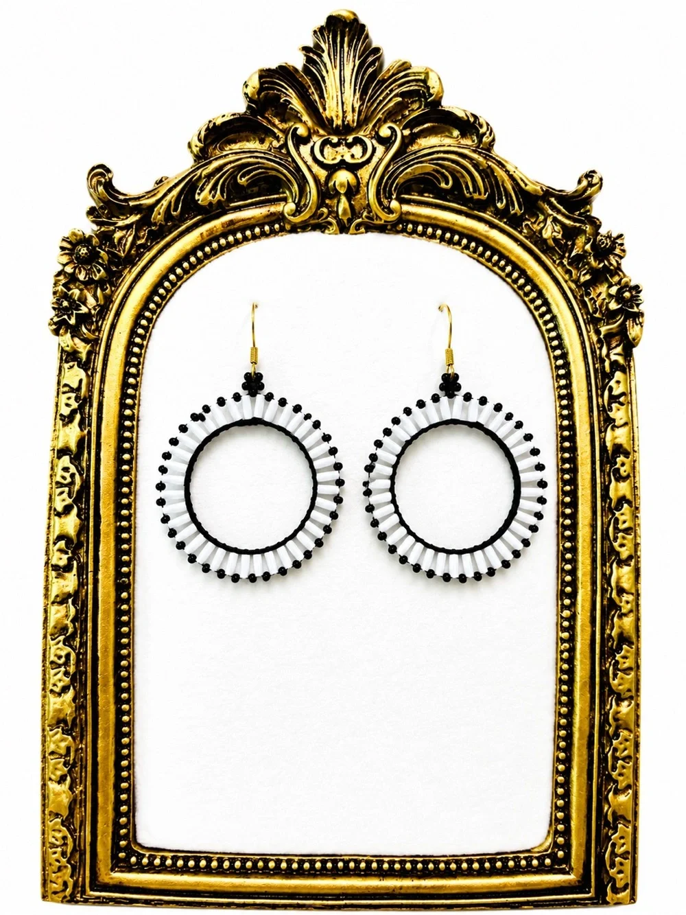 Handmade Black and White Hoop Fringe Earrings - Women's Fashion Jewelry